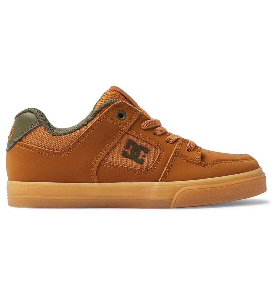 Enfants DC Shoes Baskets | Chaussures A Lacets Elastiques Pures Pour Enfants Pour Garcons Chocolat Noir/Ble/Gomme