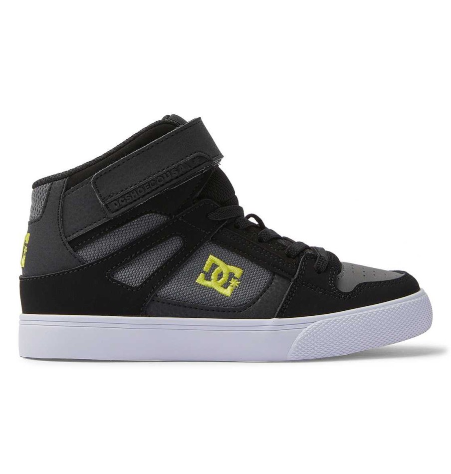 Enfants DC Shoes Baskets | Chaussures Montantes En Dentelle Pure A Haute Elasticite Pour Enfants Noir/Lime Doux/Noir