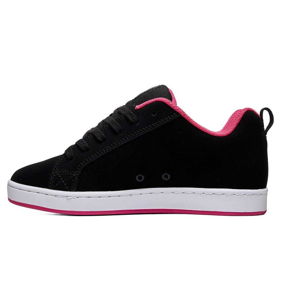 Femmes DC Shoes Baskets | Chaussures Court Graffik Pour Femmes Pochoir Noir/Rose