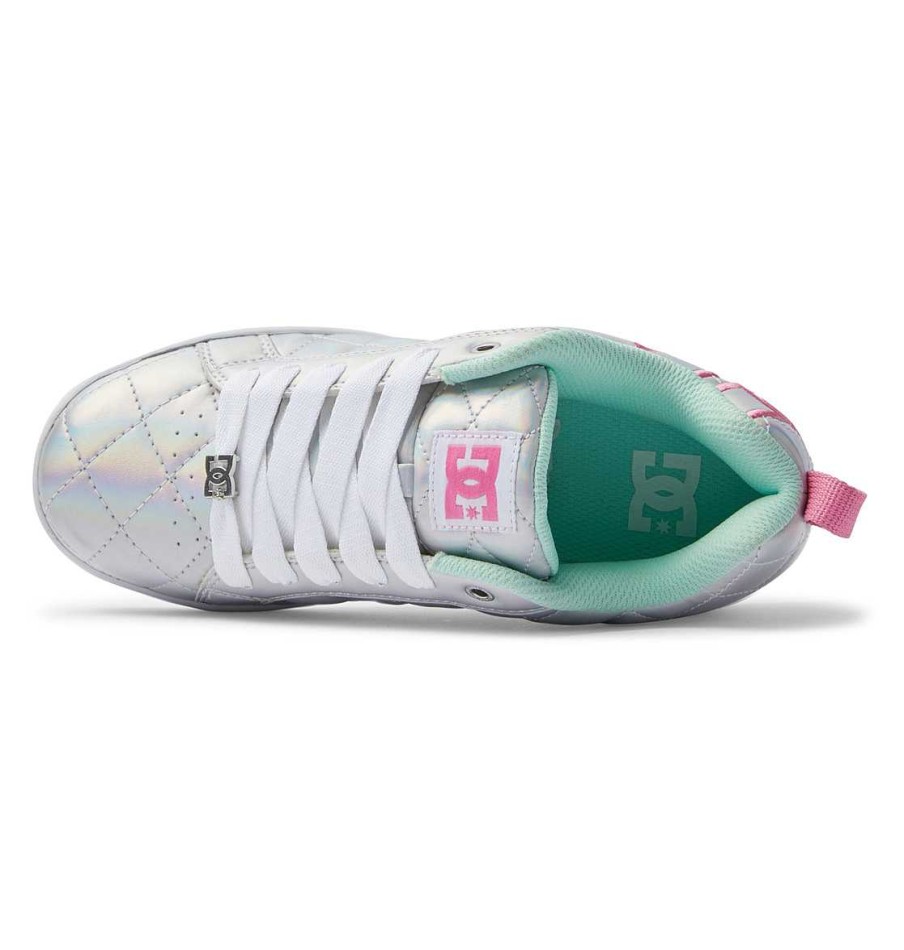 Femmes DC Shoes Baskets | Chaussures Court Graffik Se Pour Femmes Blanc/Argent Metallique/Rose