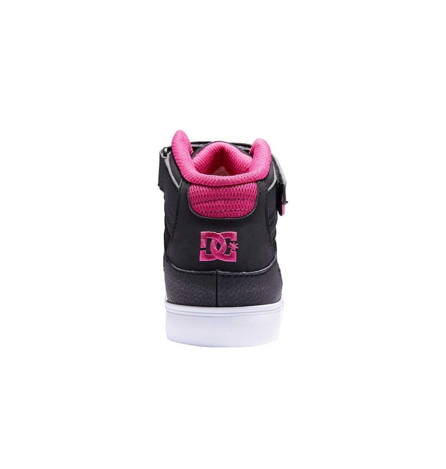 Enfants DC Shoes Baskets | Chaussures A Lacets Pures A Haute Elasticite Pour Fille Noir/Rose/Noir