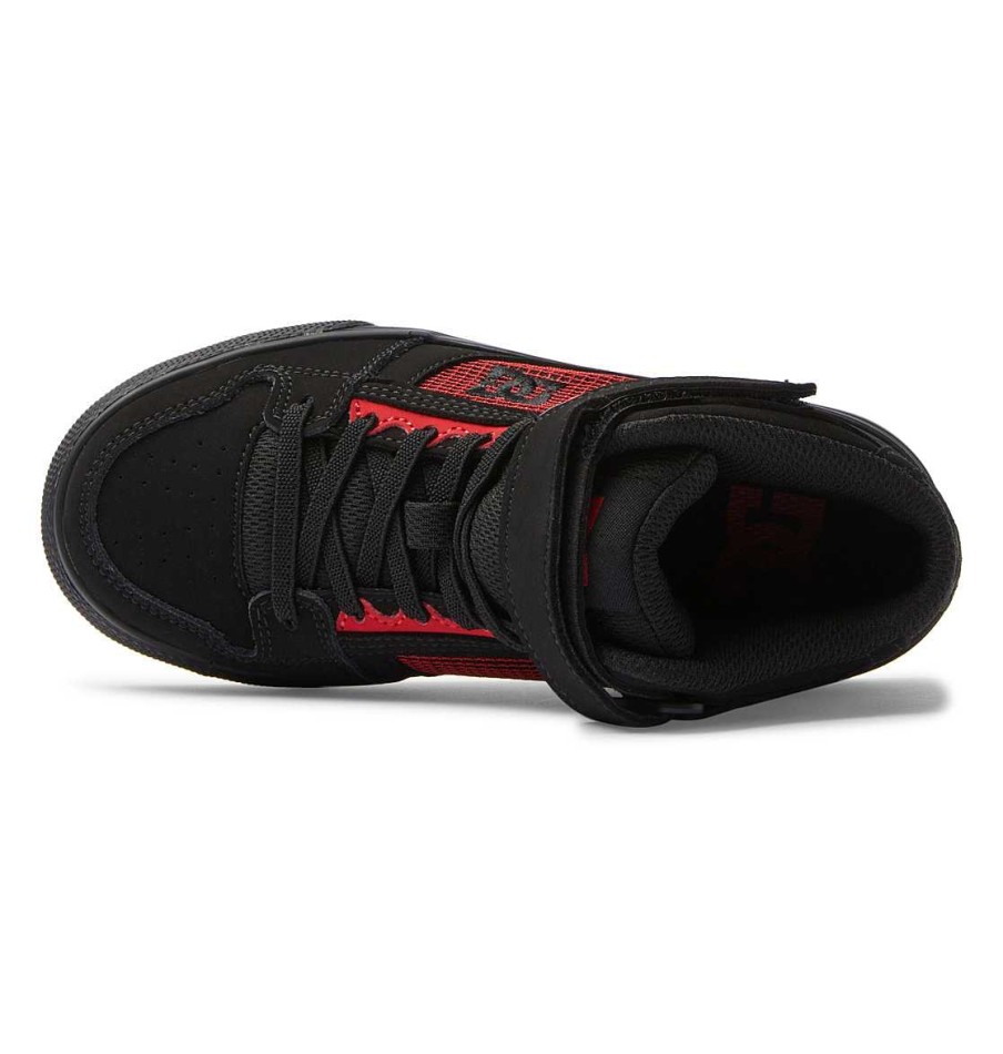 Enfants DC Shoes Baskets | Chaussures Montantes En Dentelle Pure A Haute Elasticite Pour Enfants Noir/Noir/Rouge