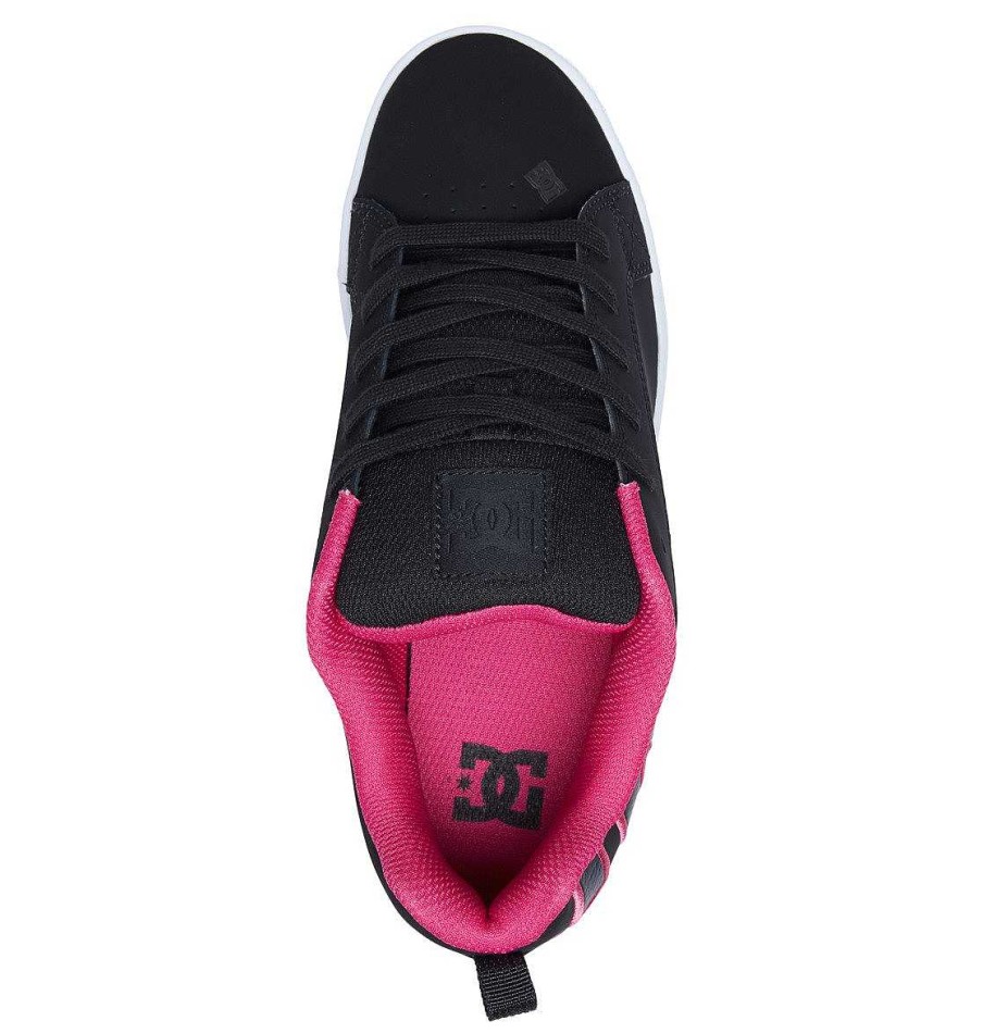 Femmes DC Shoes Baskets | Chaussures Court Graffik Pour Femmes Pochoir Noir/Rose