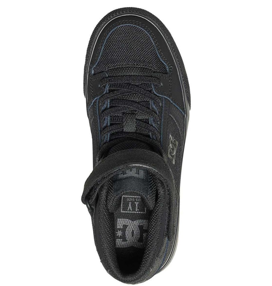 Enfants DC Shoes Baskets | Chaussures Montantes En Dentelle Pure A Haute Elasticite Pour Enfants Noir/Noir/Noir