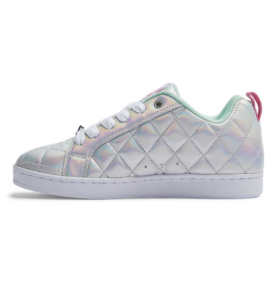 Femmes DC Shoes Baskets | Chaussures Court Graffik Se Pour Femmes Blanc/Argent Metallique/Rose