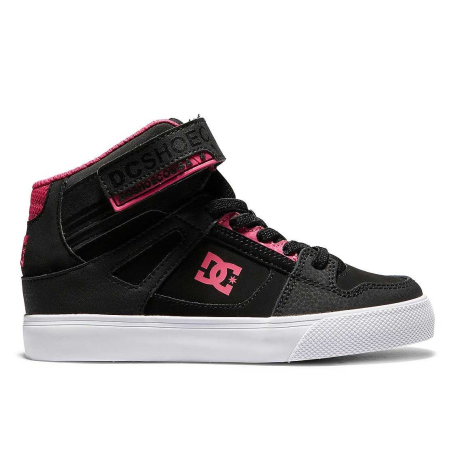 Enfants DC Shoes Baskets | Chaussures A Lacets Pures A Haute Elasticite Pour Fille Noir/Rose/Noir