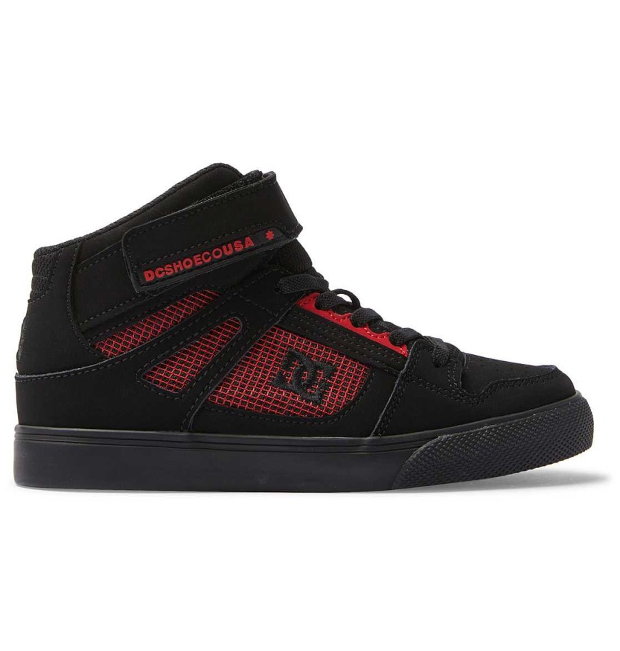 Enfants DC Shoes Baskets | Chaussures Montantes En Dentelle Pure A Haute Elasticite Pour Enfants Noir/Noir/Rouge