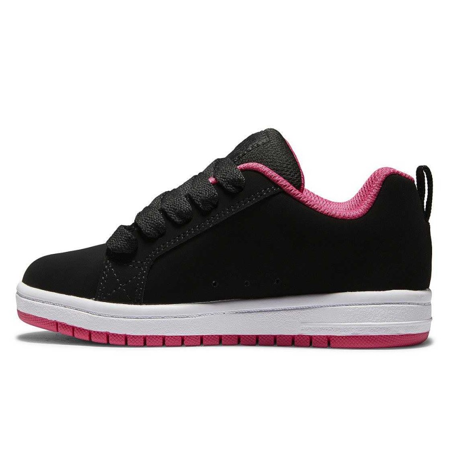 Enfants DC Shoes Baskets | Chaussures Court Graffik Pour Enfants Pochoir Noir/Rose