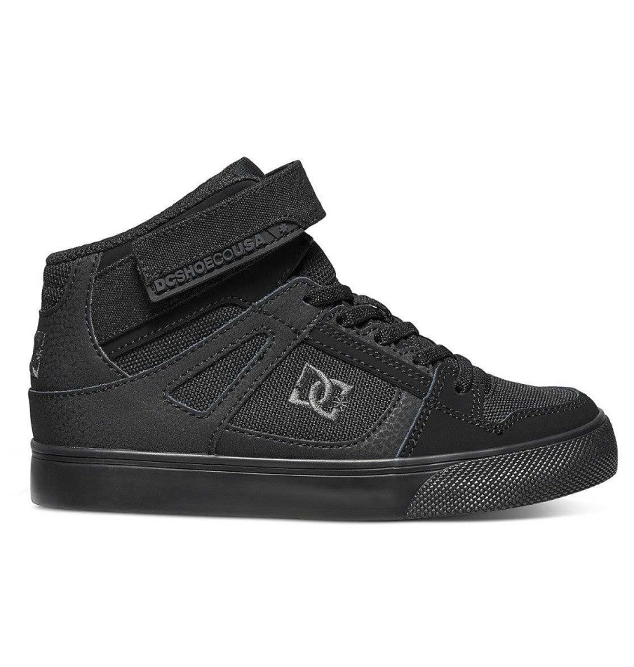 Enfants DC Shoes Baskets | Chaussures Montantes En Dentelle Pure A Haute Elasticite Pour Enfants Noir/Noir/Noir