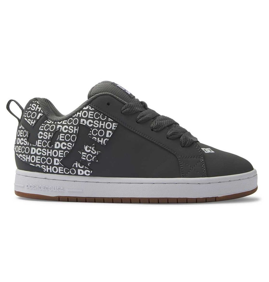 Hommes DC Shoes Baskets | Chaussures Court Graffik Pour Hommes Gris Fonce/Blanc